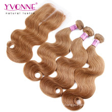 Color #8 Brazilian Hair Weave Bundles with Lace Closure